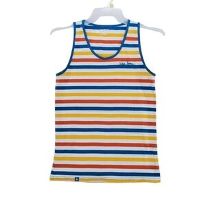 Dutch Bros Coffee Shirt Tank Top Blue White Orange Stripes Sleeveless Mens M